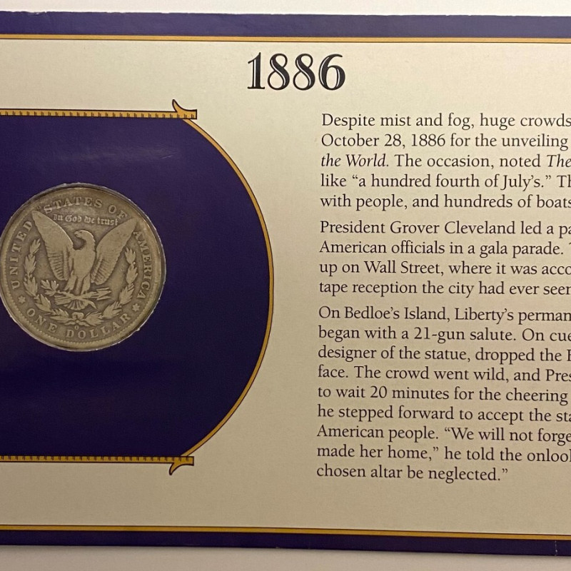 1864 Morgan Silver W/Stamp in Holder Cornerstone for Statue of Liberty