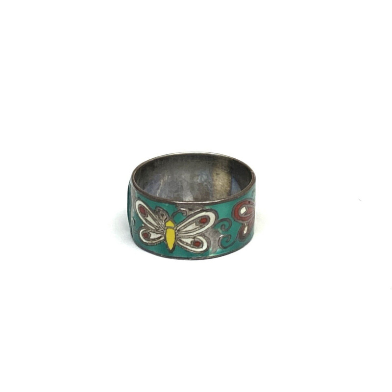 Antique Thailand Sterling Silver Green Multicolored Designed w/ Butterflies Ring Antique Thailand Sterling Silver Green Multicolored Designed w/ Butterflies Ring