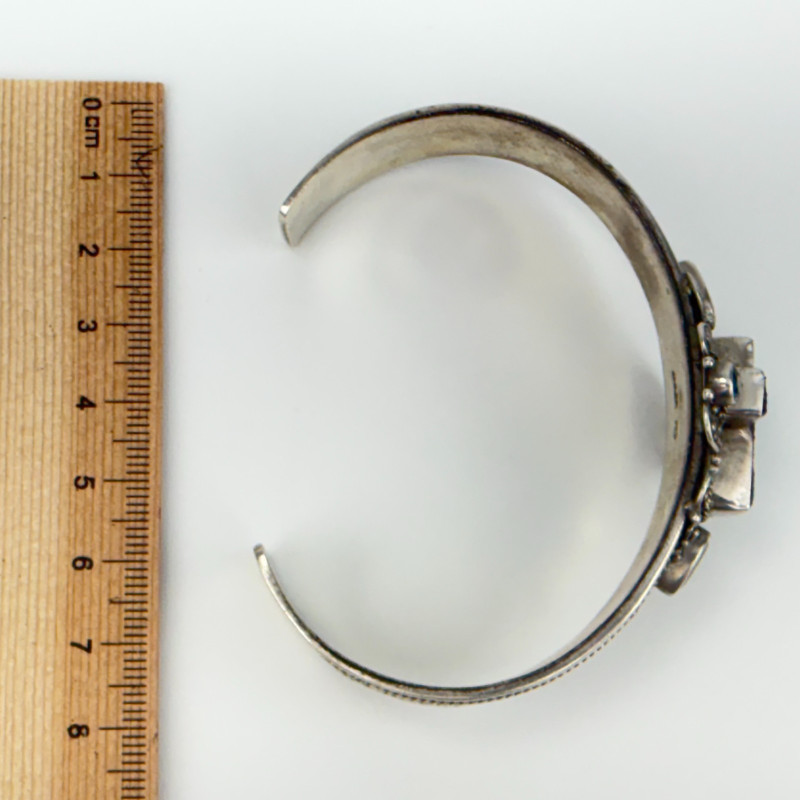 Rare Sarda Artisan Collection Of Bali Paraiba Silver Cuff Bracelet with Cross