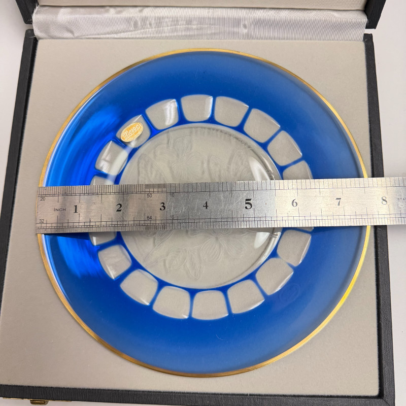 Moser 1971 Vanoce Limited Edition Blue Glass Plate Czech Crystal Castle w/ Box