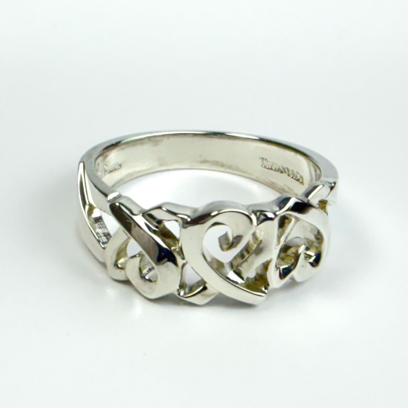 TIFFANY & CO PALOMA PICASSO TRIPLE LOVING HEARTS STERLING SILVER RING 6