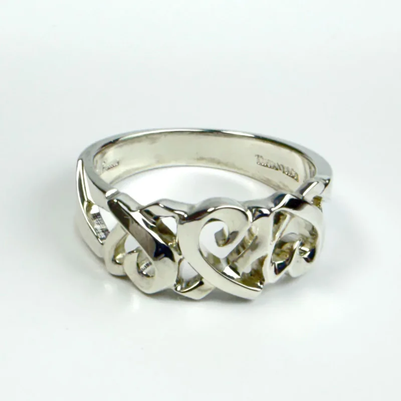 TIFFANY & CO PALOMA PICASSO TRIPLE LOVING HEARTS STERLING SILVER RING 6