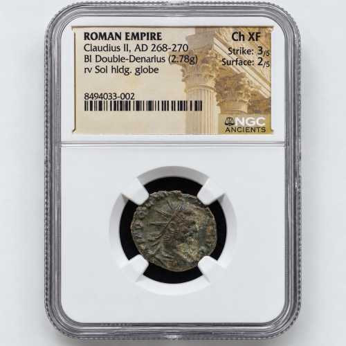 Claudius II Gothicus AD 268-270 Roman Empire Double Denarius NGC Ch XF Sol Globe