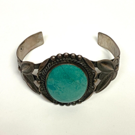 Vintage Cuff Bracelet Bell Sterling with Turquoise