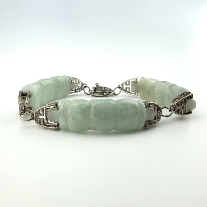 Designer Sterling Silver Light Green Natural Jade Bangle Bracelet - China LEC