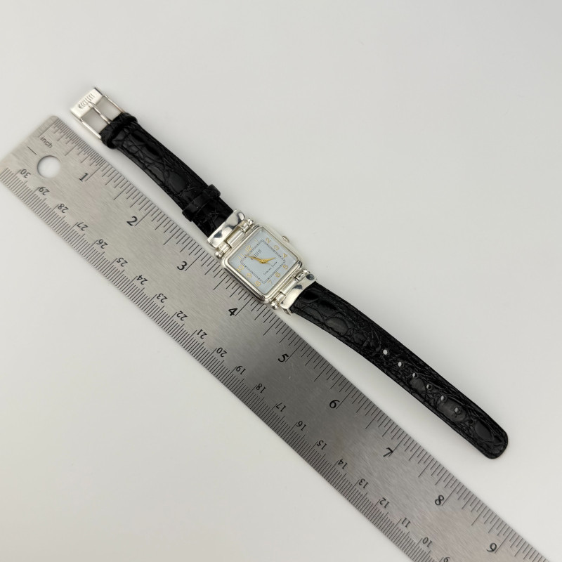 Ecclissi 2760 Sterling Silver 925 Rectangular Ladies Watch Black Strap 7.25"