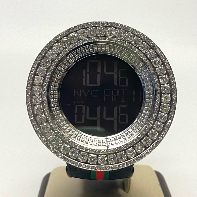Men's GUCCI 114-2 Digital Watch Custom White Diamonds Bezel Men's GUCCI 114-2 Digital Watch Custom White Diamonds Bezel