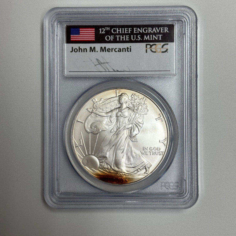2005 American Silver Eagle PCGS MS70 Signed Mercanti First Strike 2005 American Silver Eagle PCGS MS70 Signed Mercanti First Strike