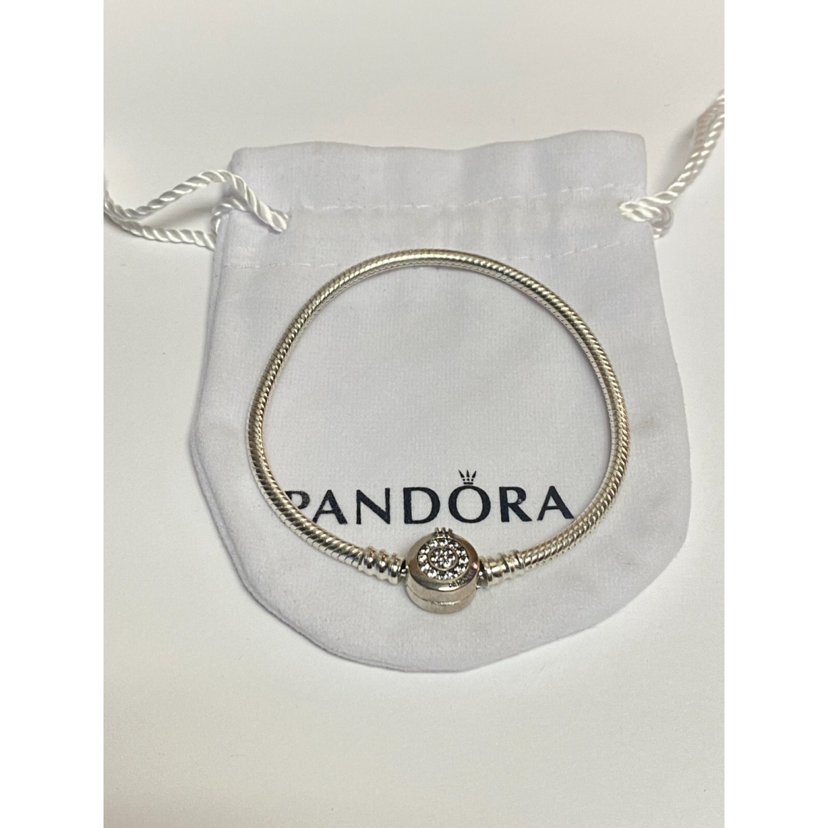 Authentic Pandora Moments Sparkling Crown O Snake Chain Bracelet 7 inches