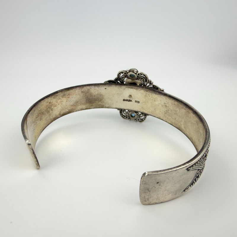 Rare Sarda Artisan Collection Of Bali Paraiba Silver Cuff Bracelet with Cross