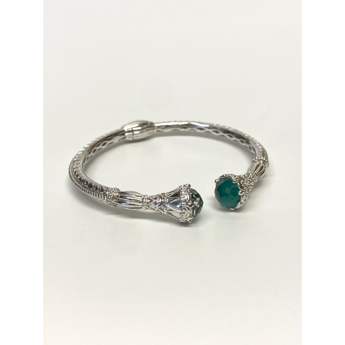 Gabriel & Co Sterling Silver And Steel Bangle S294719 With Green Carved Stone