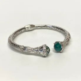 Gabriel & Co Sterling Silver And Steel Bangle S294719 With Green Carved Stone