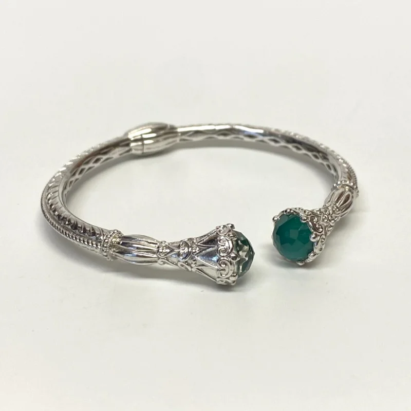Gabriel & Co Sterling Silver And Steel Bangle S294719 With Green Carved Stone