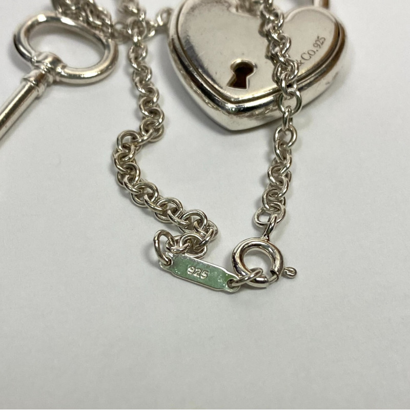 Rare Tiffany & Co Silver Heart Arc Padlock Charm and Key Necklace, 16 Inches Rare Tiffany & Co Silver Heart Arc Padlock Charm and Key Necklace, 16 Inches
