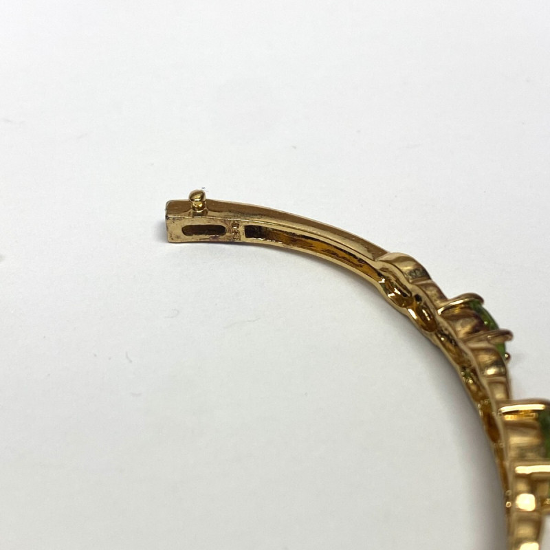 Sparkly Over Sterling Silver Dipped Gold Peridot Green & Clear Stones Oval 