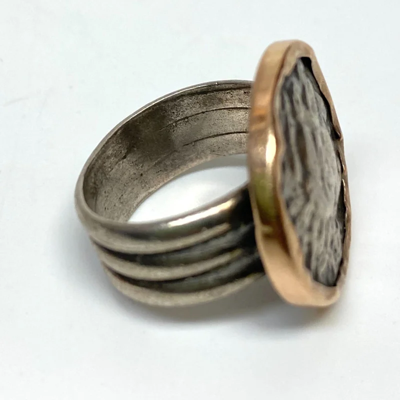 Alexander The Great Coin Ring 14K Gold and Sterling Silver, Size 7