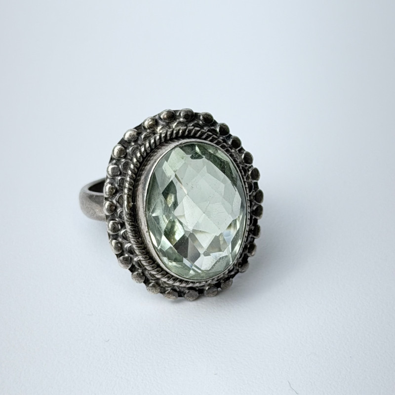 925 Sterling Silver Cut Peridot Oval Statement Designer Ring, Sz 6.75
