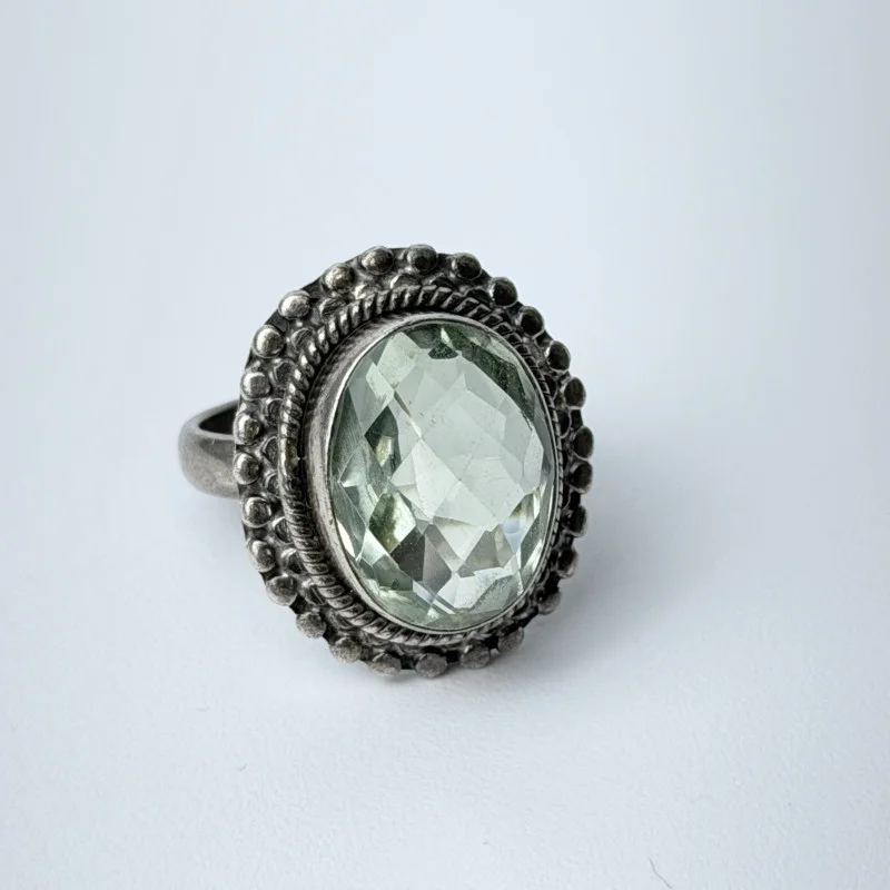 925 Sterling Silver Cut Peridot Oval Statement Designer Ring, Sz 6.75