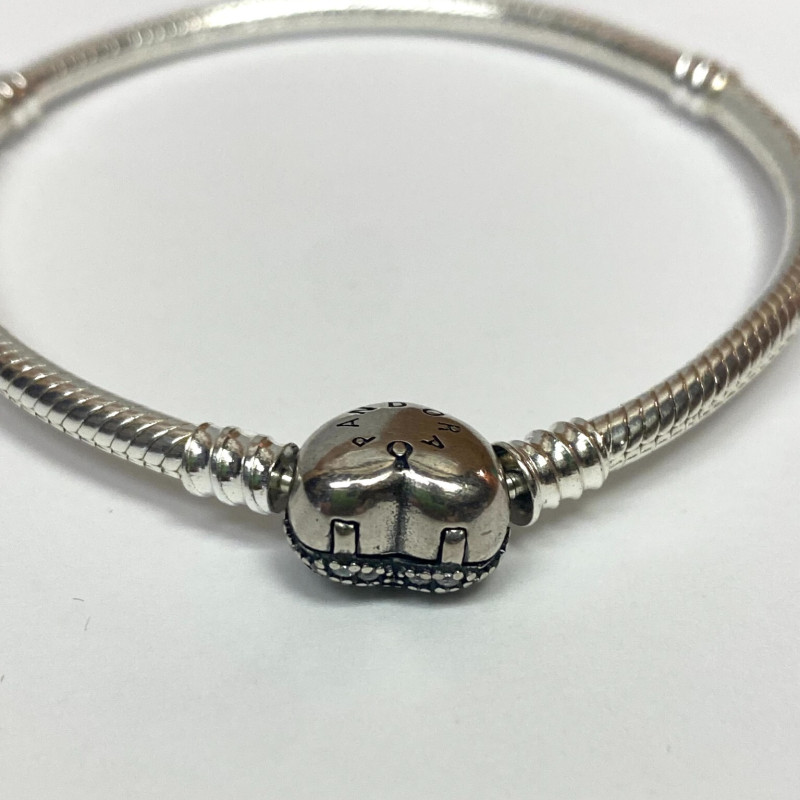 Authentic Pandora Pave HEART MOMENTS Charm bracelet 18cm CZ clip logo Silver AL