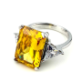 925 Silver Yellow CZ Stone Ring Emerald Cut Center Trillion Sides Sz 7