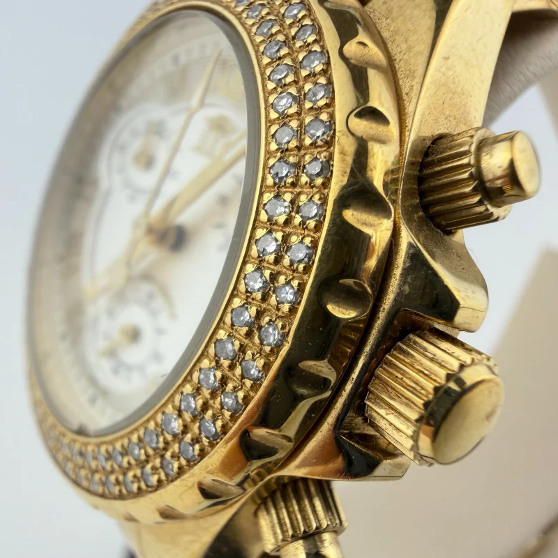 Techno Mania Real Diamond Bezel Chronograph Gold Stainless Steel Watch
