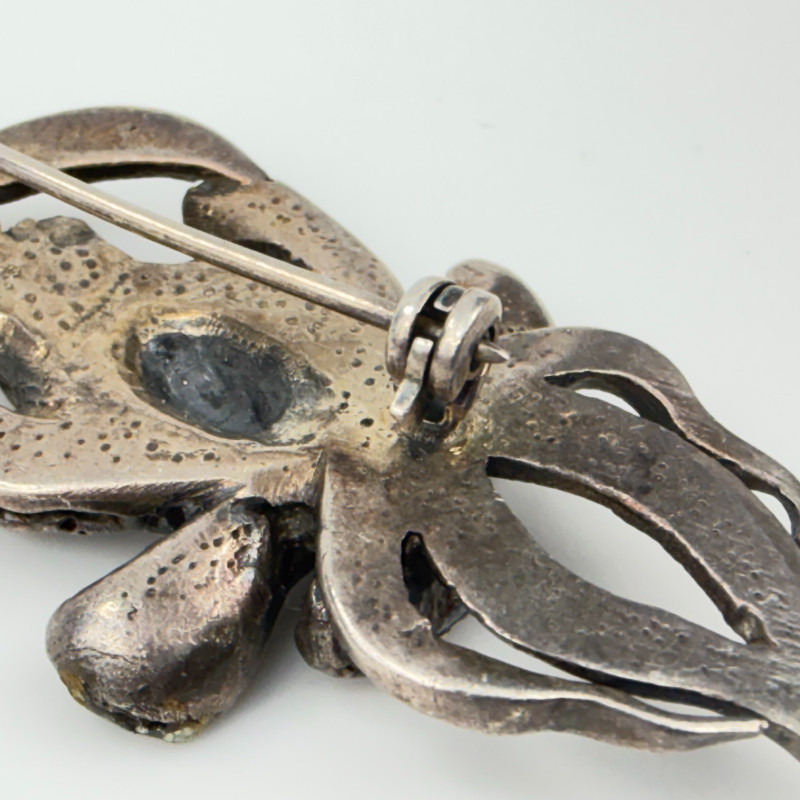 Unique Vintage Sterling Silver and Marcasite Gladiolus Flower Pin Brooch