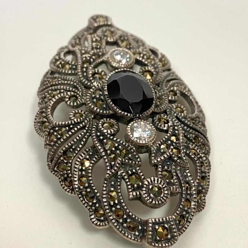Judith Jack Stunning Sterling, Marcasite and CZ Brooch