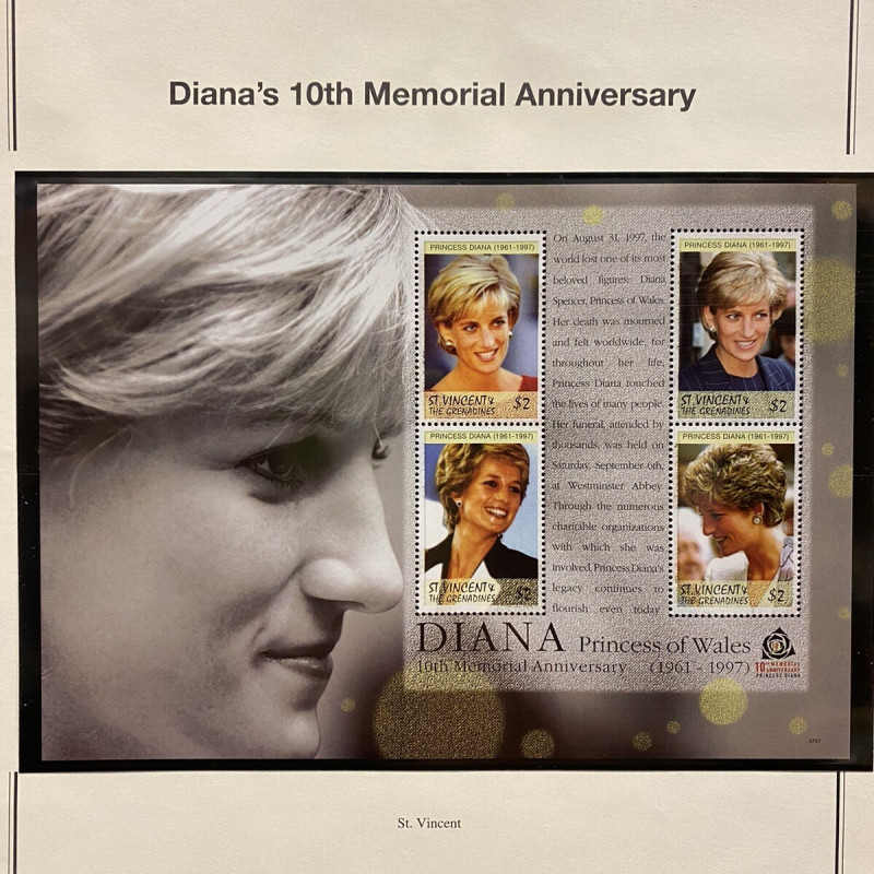 Princess Diana's 10th Memorial Anniversary Collectable Postage Stamps Near Mint