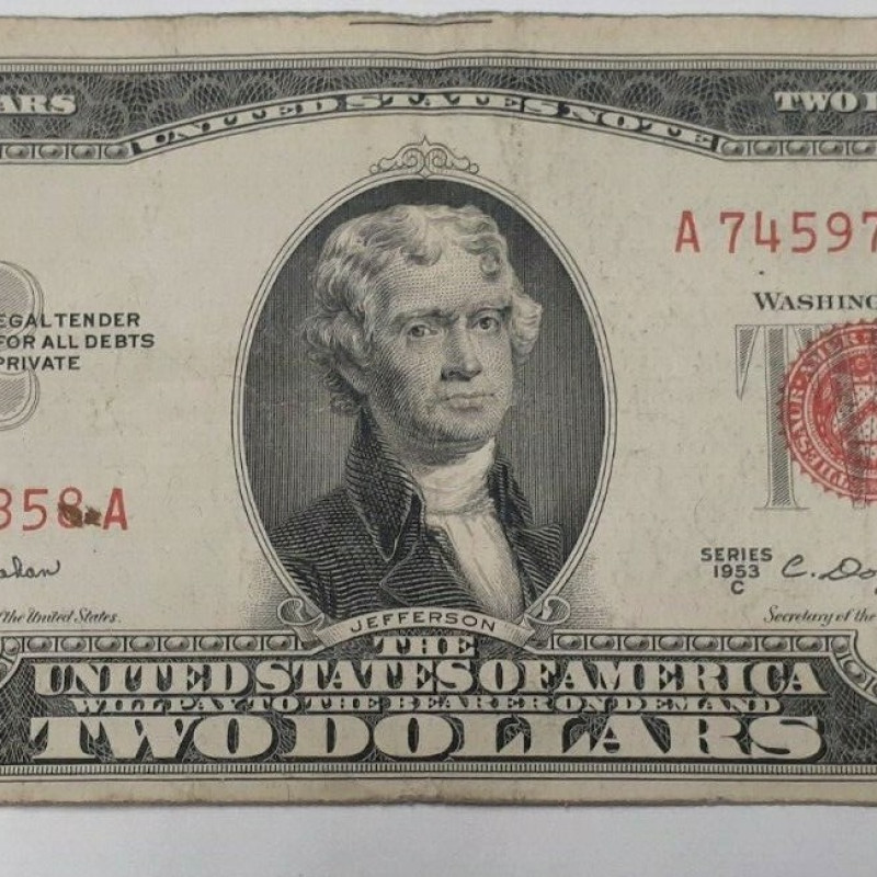 $2 1953 C  Red Seal United States Note Dollar Bill