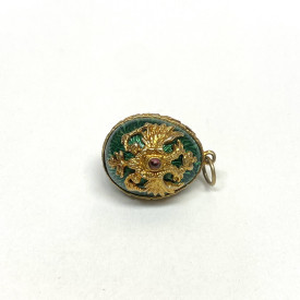 Antique Sterling Silver Enamel Egg shape green with gold designs