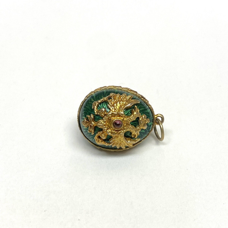 Antique Sterling Silver Enamel Egg shape green with gold designs