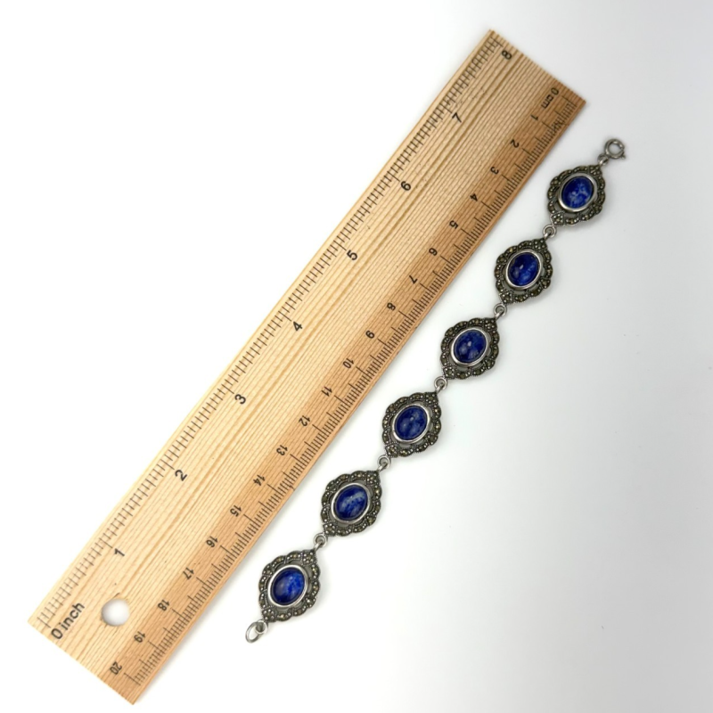 Blue Sodalite & Marcasite Bracelet 925 Sterling Silver PAJ China