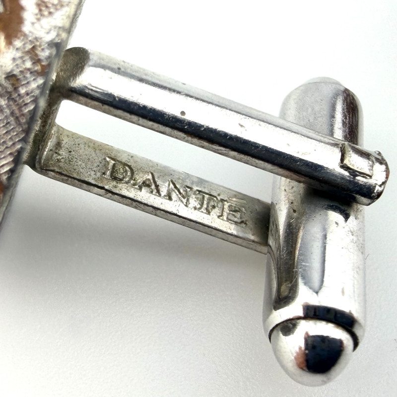 Brutalist Style Silver Tone Cufflinks Brown Pin Heads Bed Nails Dante Vintage