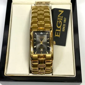Watch Men Stainless Steel Gold toned Battery Date Black Quartz, 26mm