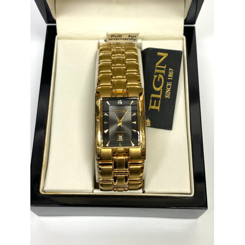 Watch Men Stainless Steel Gold toned Battery Date Black Quartz, 26mm