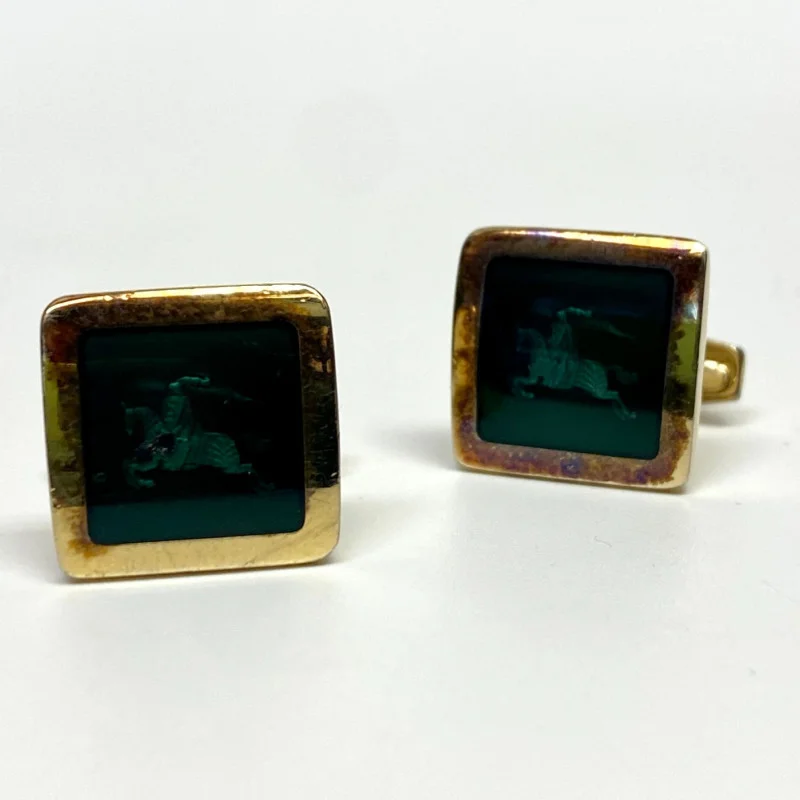 Incredible Authentic Burberry Gold Tone & Dark Grey Knight Horse Cufflinks