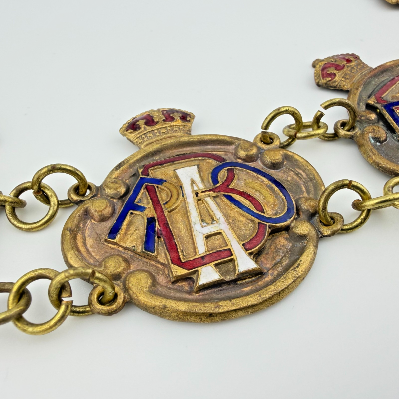 Antique RAOB Buffaloes Officer Collar Chain – Enameled Brass RBAO Links + Crowns