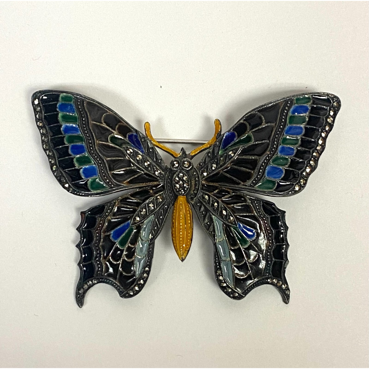 Vintage Alice Caviness Germany Enamel Sterling Silver Butterfly Brooch
