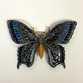 Vintage Alice Caviness Germany Enamel Sterling Silver Butterfly Brooch