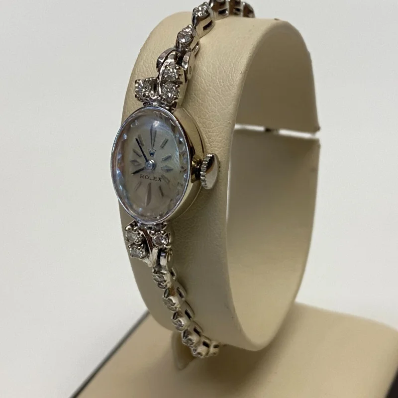 Rolex Ladies 14k SOLID WHITE GOLD Dress with Diamonds 1950s