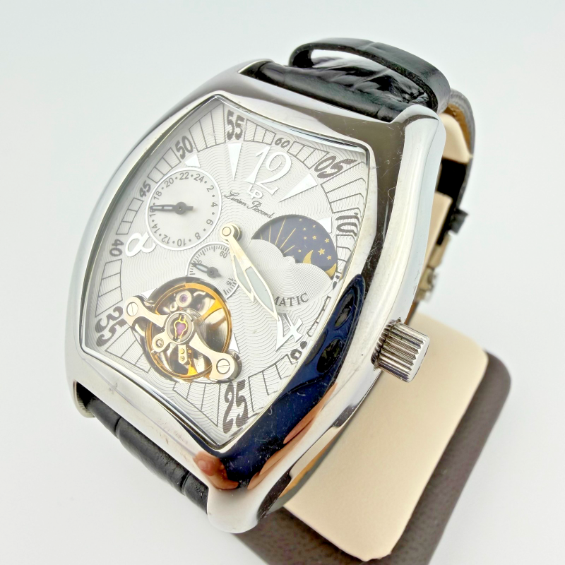 Lucien Piccard Magnifito Automatic Sun&Moon Watch Tonneau Case Sapphire Crystal
