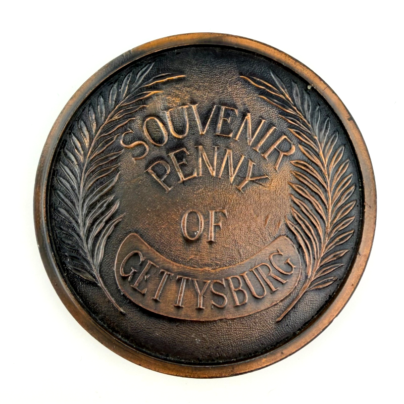 Large 75 mm Souvenir Bronze Penny of Gettysburg with Abraham Lincoln