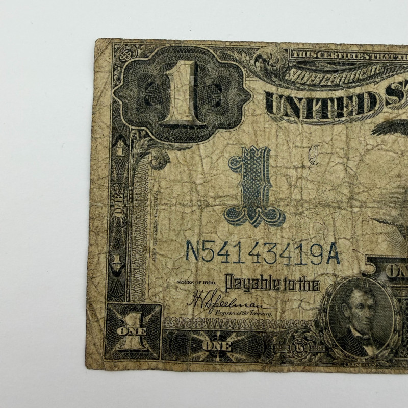 1899 $1 Large Silver Certificate Black Eagle Blue Seal, Serial N54143419A Dallas