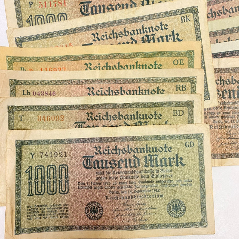 GERMANY REICHSBANKNOTE 11 pcs 1000 MARK 1922 GERMANY REICHSBANKNOTE 11 pcs 1000 MARK 1922