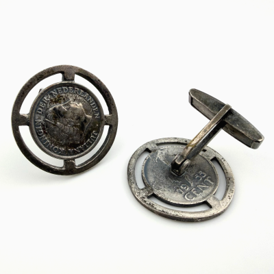 Cuff links with 1955 Netherlands One (1) Cent "Juliana" Coins