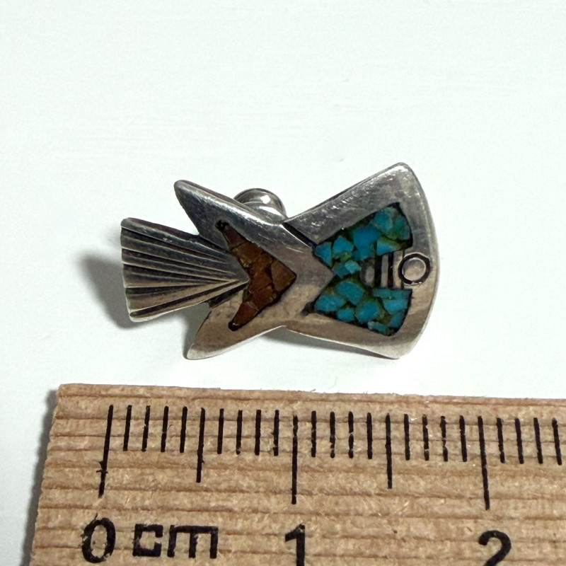 Navajo Sterling Silver Crushed Chip Inlay Turquoise & Coral Earrings