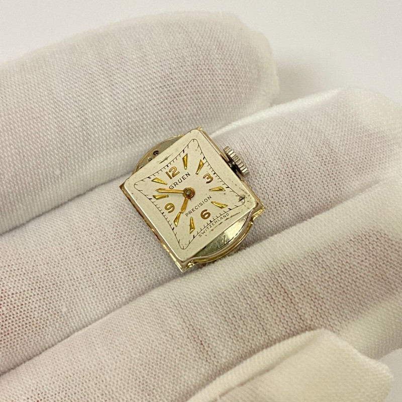 Vintage Ladies Gruen Precision 14K White Gold w Diamonds 17 Jewels