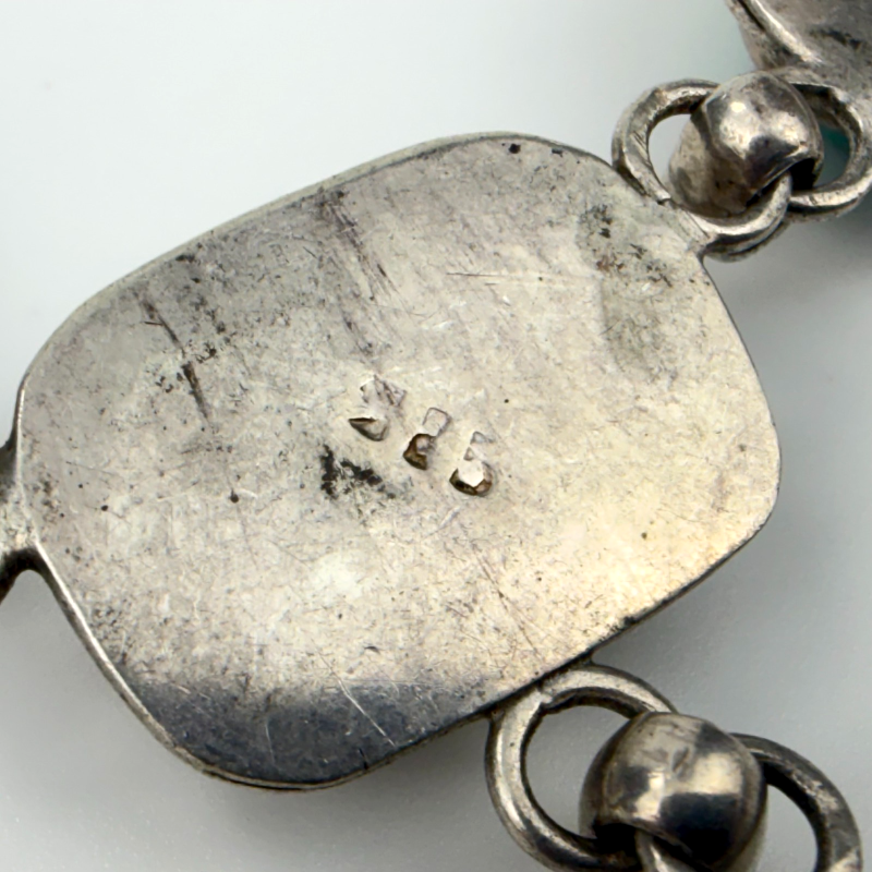 Navajo Necklace 925 Silver Morenci Turquoise & Coral Native Artist C.80's