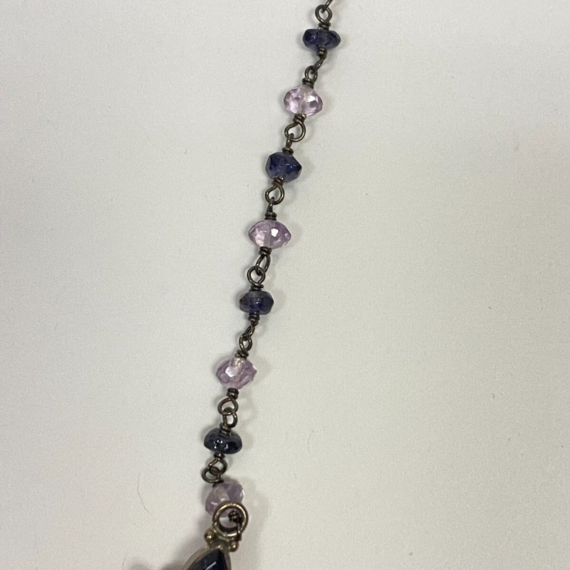 925 Sterling Silver Amethyst and Sapphires Drop Necklace - India 925 Sterling Silver Amethyst and Sapphires Drop Necklace - India
