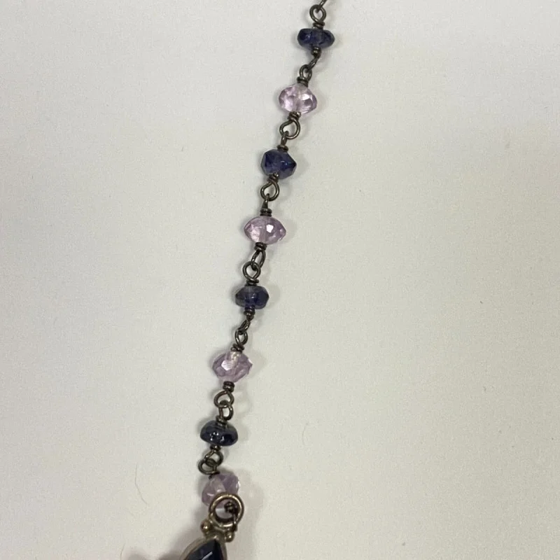 925 Sterling Silver Amethyst and Sapphires Drop Necklace - India